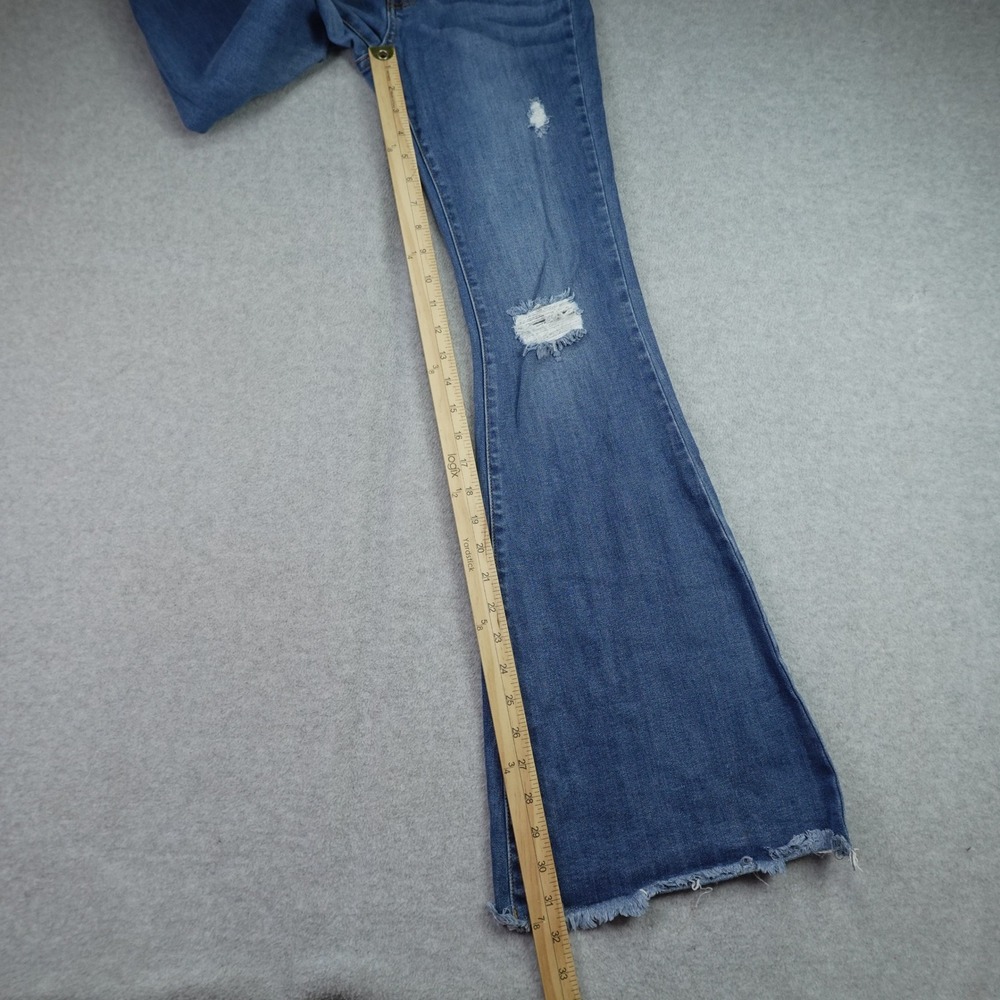 Vibrant MIU Jeans Womens 7 W27 Blue Distressed Flare High‎ Rise Bell Bottom - Picture 9 of 13